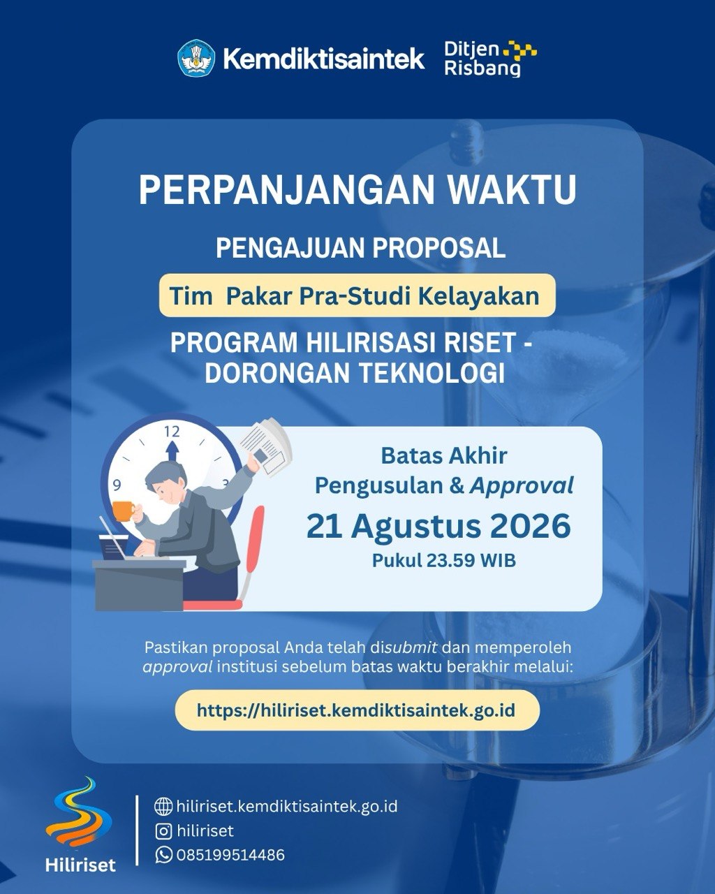 Perpanjangan Waktu Pengajuan Proposal Tim Pakar Pra-Studi Kelayakan Program Hilirisasi Riset – Dorongan Teknologi Tahun 2026